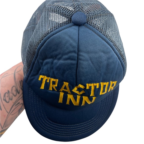 Vintage Snap-back Trucker Cap Hat Mesh Back Tractor Inn Heavy Patina Blue Boho - Picture 9 of 9